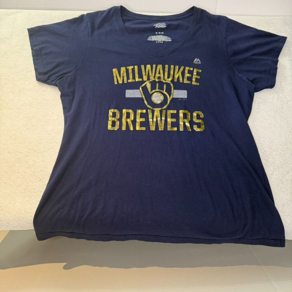 Milwaukee Brewers Women's V-Neck Navy Blue short sleeve shirt